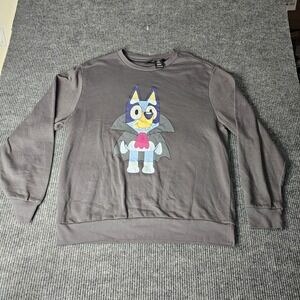 Bluey Sweatshirt Mens 2XL Gray Crewneck Vampire Halloween Graphic Pullover